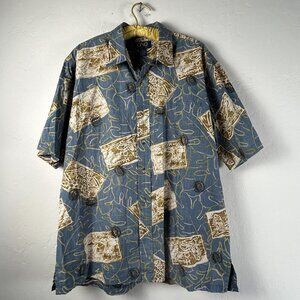 ONO & Company Mens Hawaiian Beach Button Up Shirt XL Blue Cotton Short Sleeve